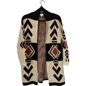 debut Black Cream Brown Geometric Open Cardigan